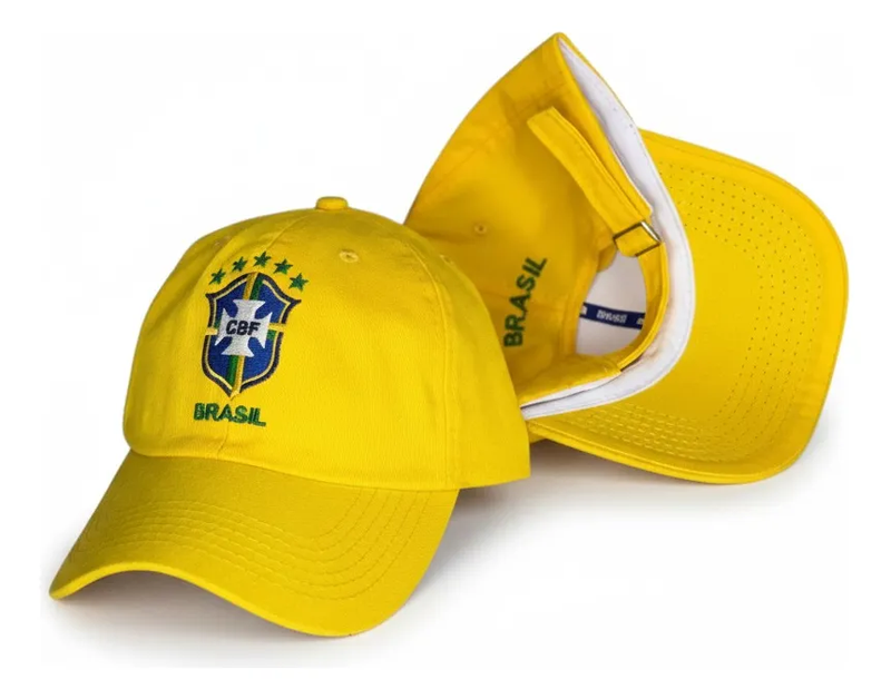 Boné da Seleção Brasileira Brasão Bordado Ajustável Unissex Aba Curva do Brasil